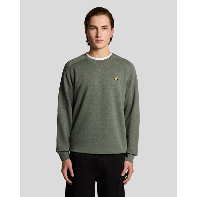 Sweat-shirt en coton chiné raglan vert kaki tri chiné <span itemprop=