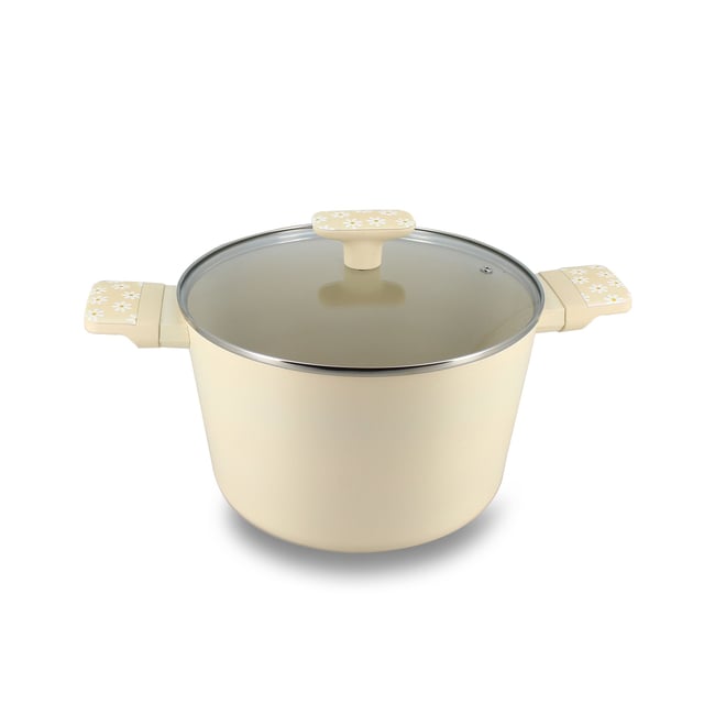 Faitout 24cm en aluminium, MARGUERITE beige <span itemprop=