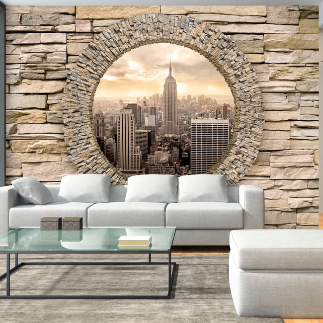 Papier peint intissé panoramique Ville et Architecture Hidden City Couleur beige <span itemprop=