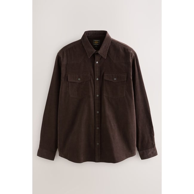 Chemise manches longues en velours côtelé marron chocolat <span itemprop=