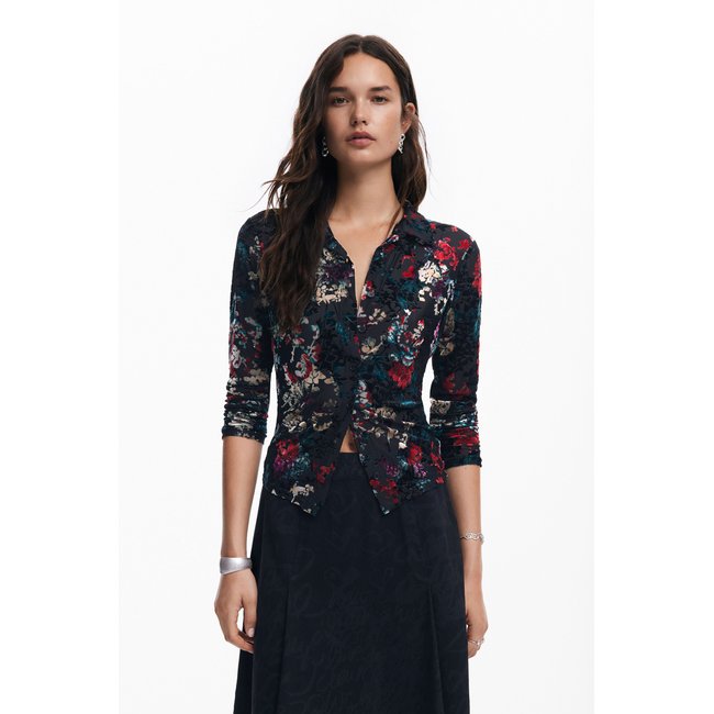 Desigual - T-shirt en tulle à imprimé floral noir <span itemprop=