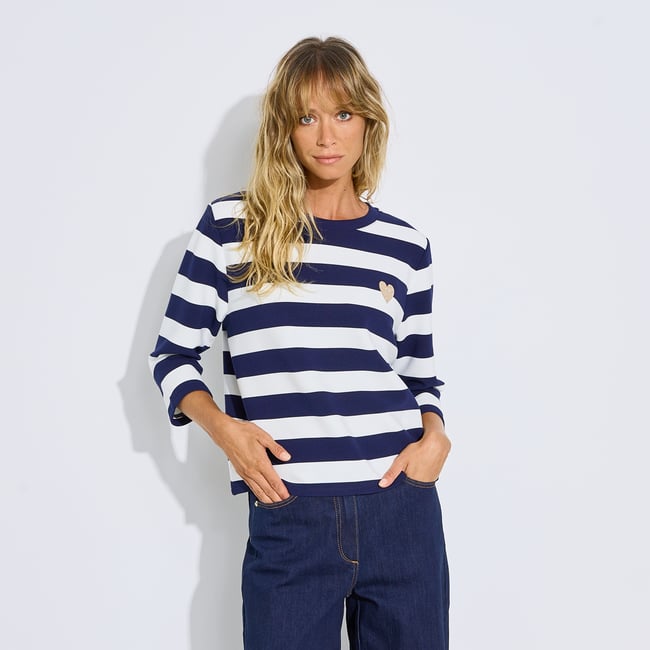 Sweat marinière blanc cassé ecru <span itemprop=
