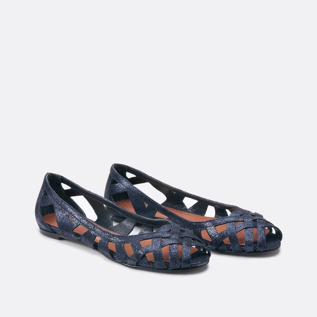 Ballerines ajourées en cuir Deray  bleu marine <span itemprop=