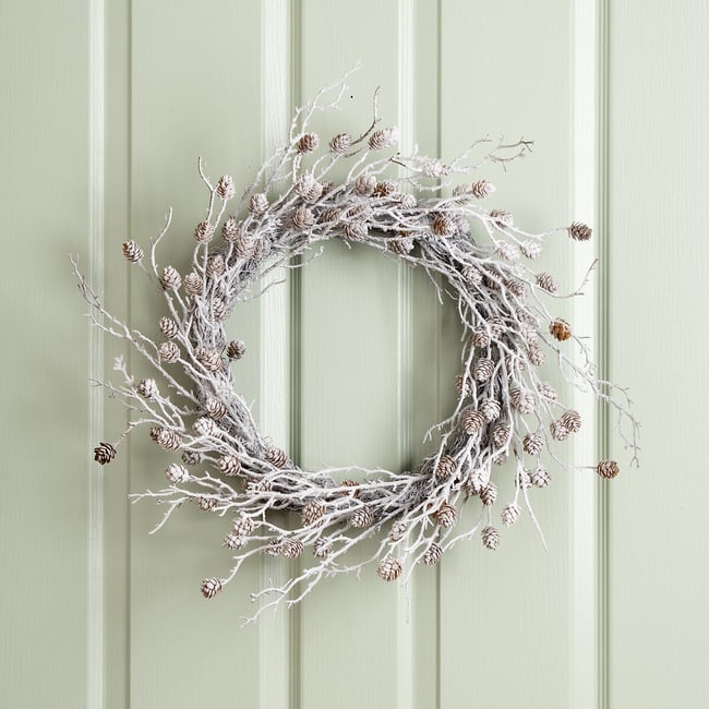 51cm Frosted White & Cone Wreath, white, SO'HOME