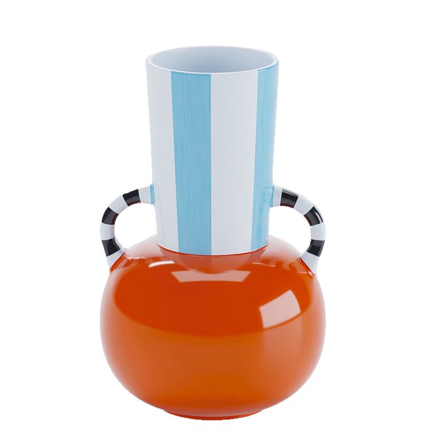 Vase décoratif en céramique à rayures avec poignée - OSLO Couleur bicolore orange et bleu <span itemprop=