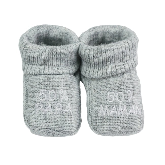 Chaussons naissance - message :  50% maman 50% papa - TROIS KILOS SEPT