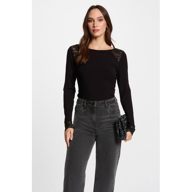 Body manches longues côtelé noir <span itemprop=