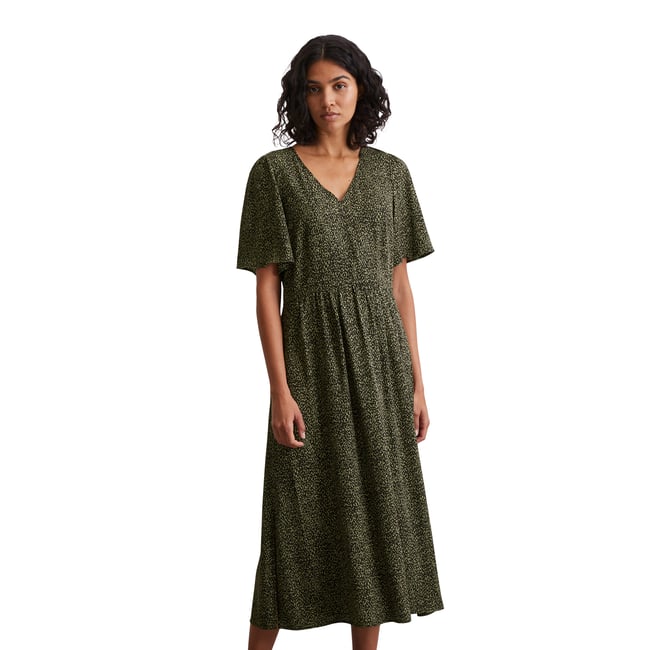 Robe à taille élastique flare en sergé de viscose fluide noir <span itemprop=