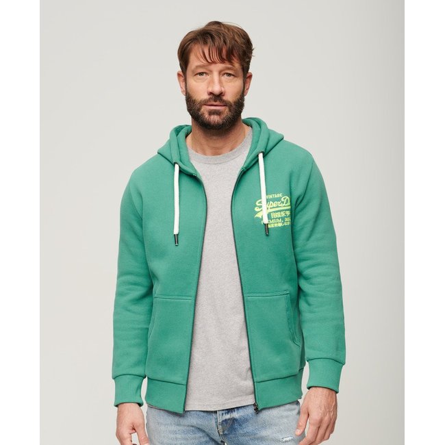 Sweat zippé à capuche avec logo vintage fluo - SUPERDRY
