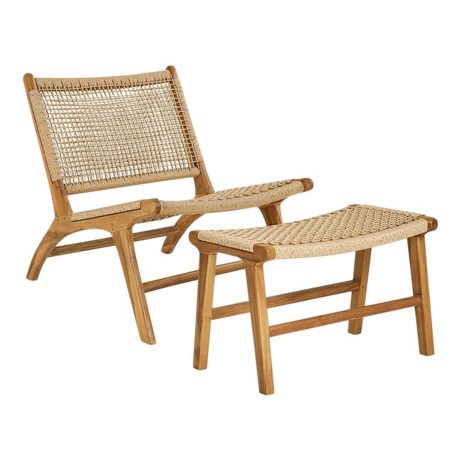 Chaise relax en teck avec repose-pieds ROTTERDAM Couleur bois naturel <span itemprop=