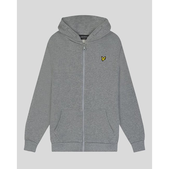 Sweat à capuche zippé en coton loopback gris clair chiné <span itemprop=