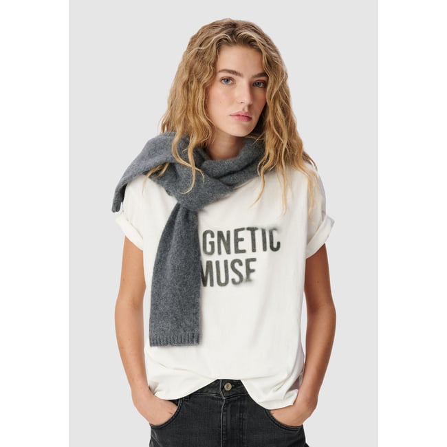 Tee-shirt col rond à message blanc cassé <span itemprop=