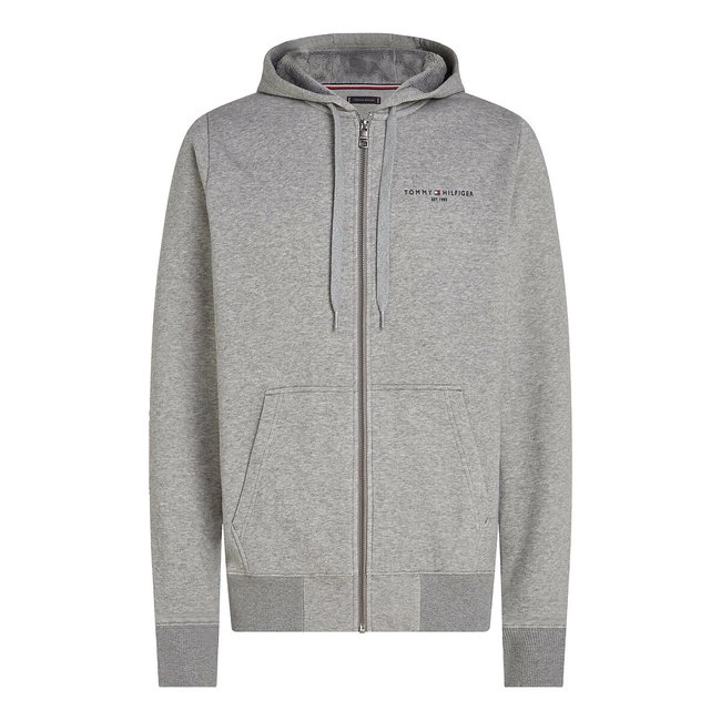 Warm Lined Zipped Hoodie in Cotton Mix, grey, TOMMY HILFIGER