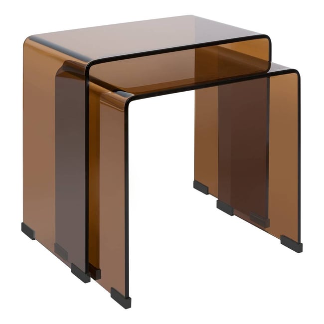 Lot de 2 tables gigognes rectangulaires en verre trempé LENIA Couleur ambre <span itemprop=