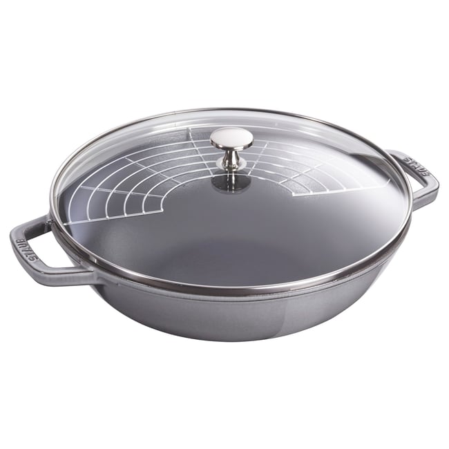 30 cm, Wok avec couvercle en verre, Gris graphite gris <span itemprop=