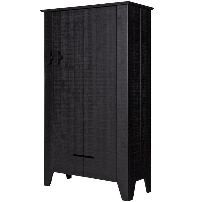 Armoire 1 porte basse en pin GIJS Couleur presque noir <span itemprop=