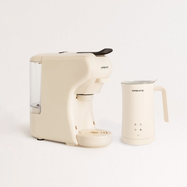 Machine à expresso multi-dosettes/Mousseur à lait blanc cassé <span itemprop=