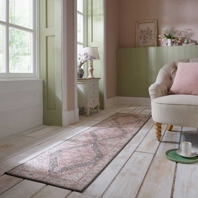 Tapis lavable de couloir BRIONY Couleur rose <span itemprop=