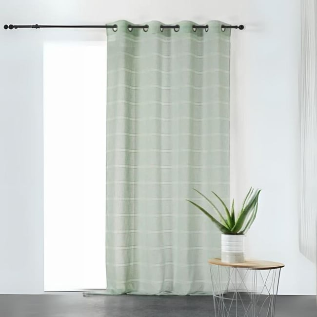 Voilage rayé et tamisant Cordelette vert clair <span itemprop=