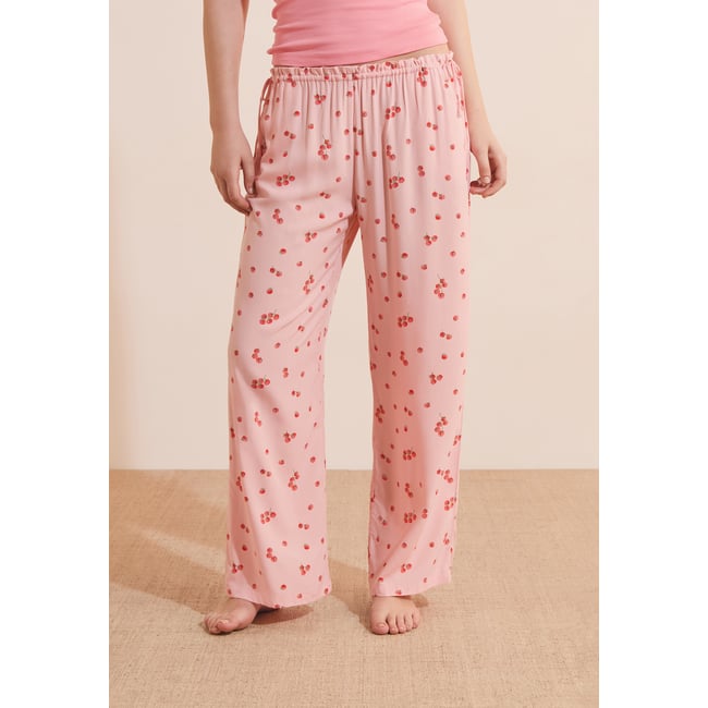 Pantalon de pyjama 7/8 à motifs tomates avec noeuds côté TIMI rose bonbon <span itemprop=