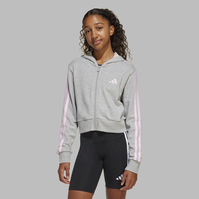Sweat à capuche en molleton gris/rose <span itemprop=