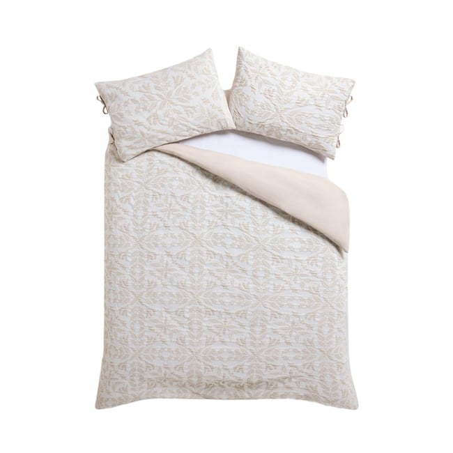 Parure housse de couette jacquard gui noël naturel <span itemprop=