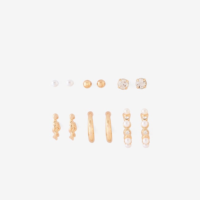 Set de 6 paires de boucles d'oreilles puces et créoles doré <span itemprop=