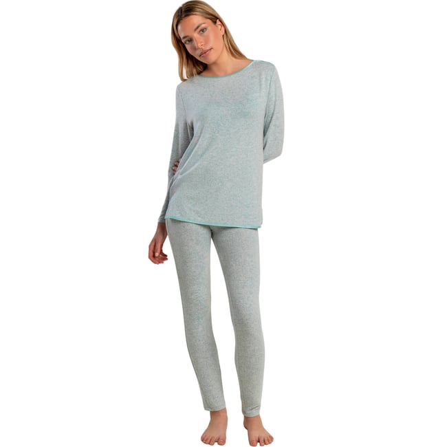 Pyjama legging top manches longues col rond Elegant At Home bleu turquoise <span itemprop=