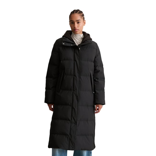Manteau bouffant regular avec capuche tricotée amovible noir <span itemprop=