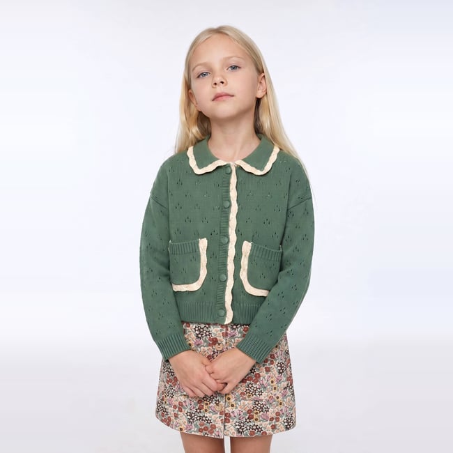 Cardigan ajouré détails dentelle meleze <span itemprop=