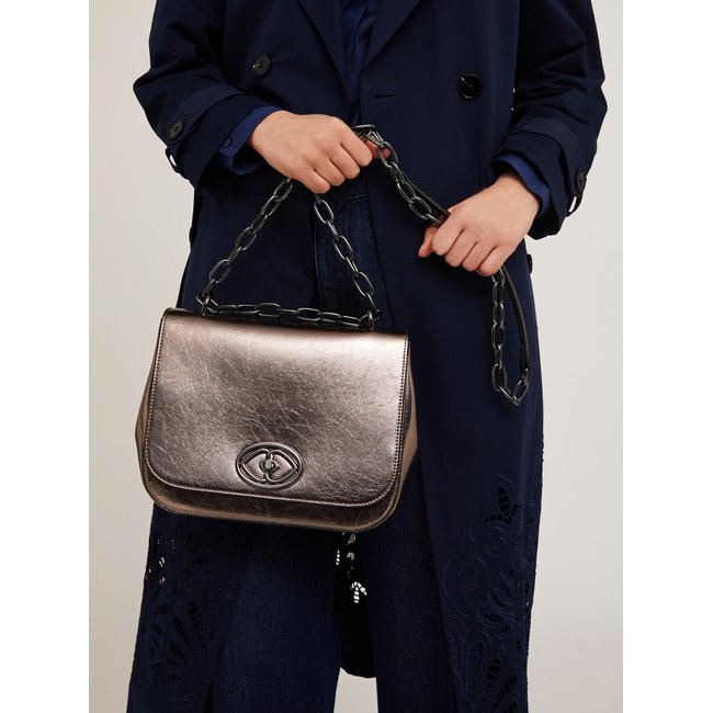 Sac de taille moyenne en tissu lamé argenté argento <span itemprop=