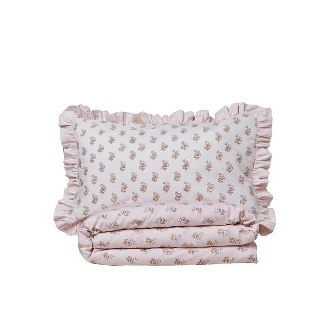 Parure de lit en polycoton imprimé bloc floral rose <span itemprop=
