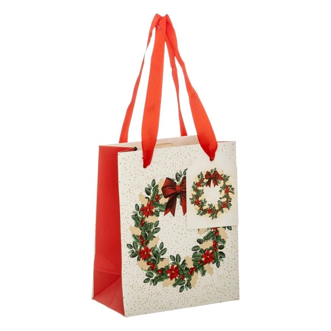 Sac cadeau imprimé couronne de Noël Dream taille mini rouge et blanc Couleur multicolore <span itemprop=