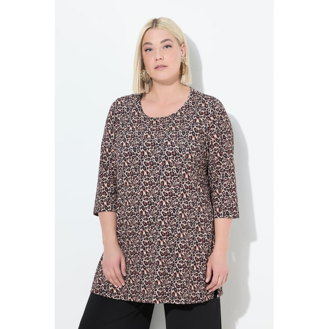T-shirt long décolleté rond et manches 3/4 noir <span itemprop=