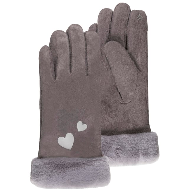 Gants tactiles, chauds, doublés imitation fourrure gris <span itemprop=