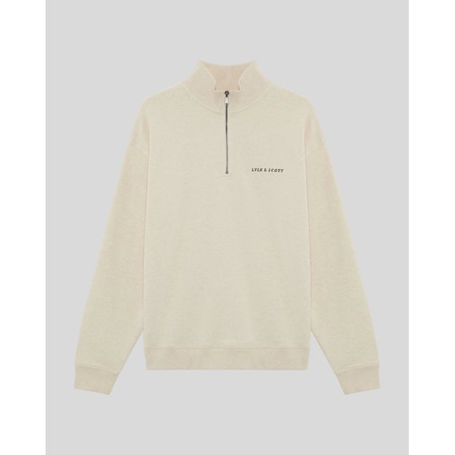 Sweat-shirt camionneur épais script zippé beige glace chiné <span itemprop=