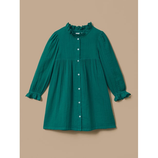 Robe gaze de coton vert pin <span itemprop=