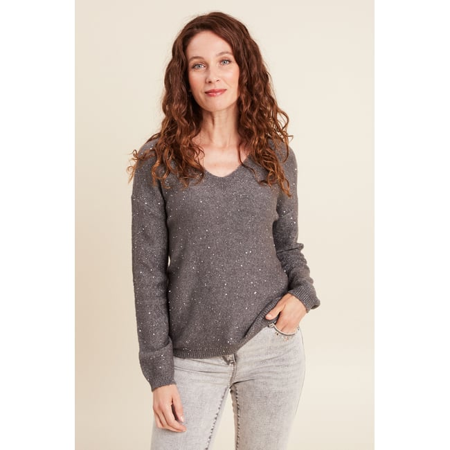 Pull col v manches longues à sequins - BREAL