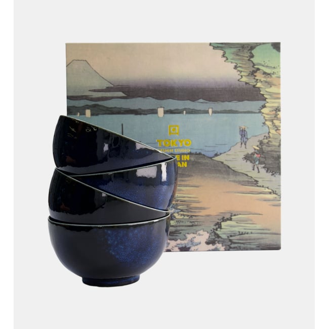 Coffret de 4 bols à nouilles en porcelaine Couleur bleu cobalt <span itemprop=