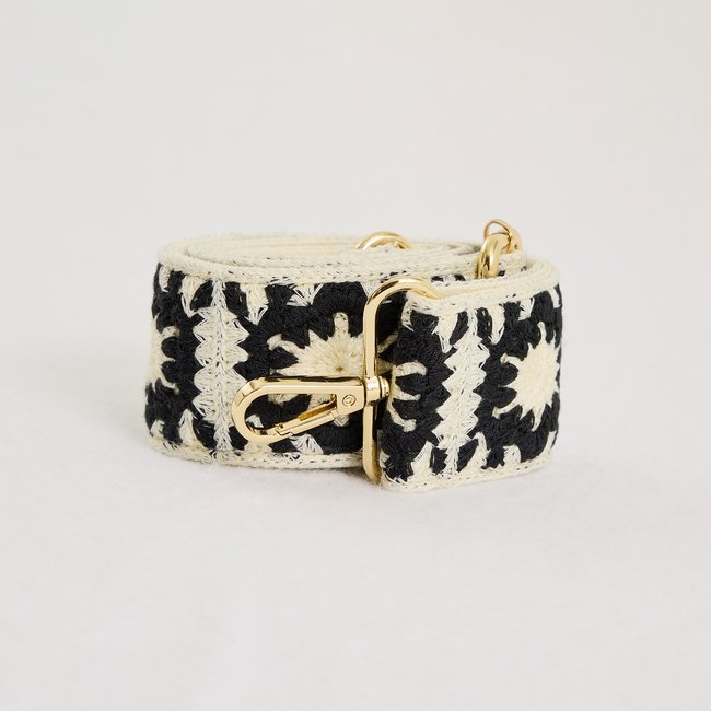 Sangle de sac en crochet bicolore blanc cassé ecru <span itemprop=
