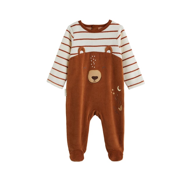 Pyjama bébé en velours Moka marron <span itemprop=