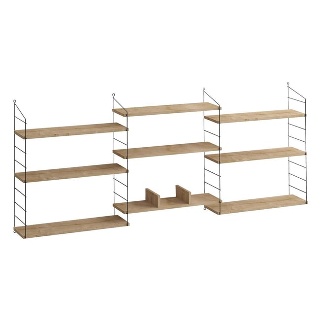 Etagère murale suspendue 9 tablettes décor chêne L216 cm - Laba Couleur bois clair <span itemprop=