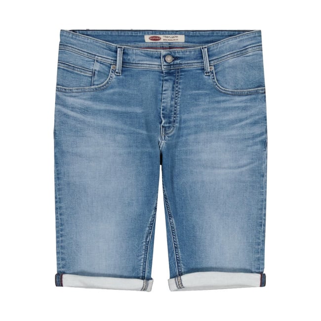 Short en coton bleu délavé avec une coupe droite et à 5 poches bleu <span itemprop=