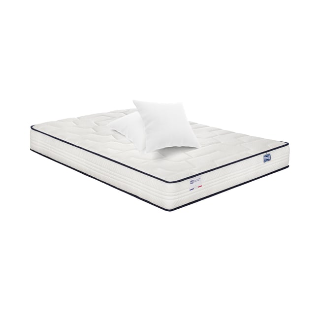 Matelas 140x190 ressorts ensachés, extra ferme H24 + 2 oreillers - INTEMPOREL Couleur blanc <span itemprop=