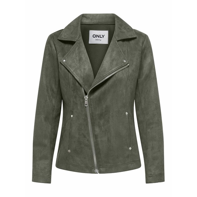 Cazadora corta de piel sintética con cremallera verde oscuro <span itemprop=
