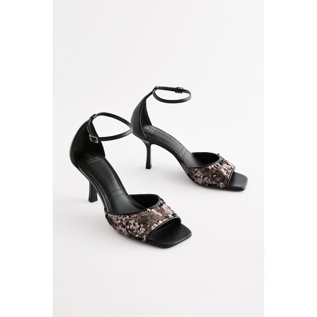 Sandales carrées à sequins noir <span itemprop=