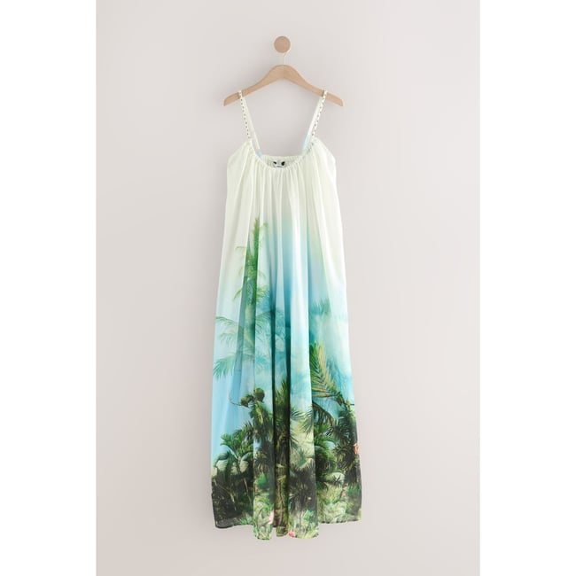 Robe longue bouffante vert/bleu <span itemprop=