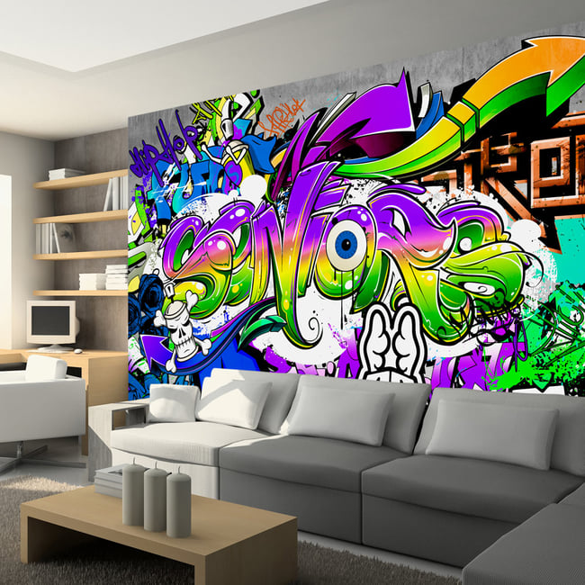 Papier peint intissé panoramique Street art Words of City Couleur multicouleur <span itemprop=