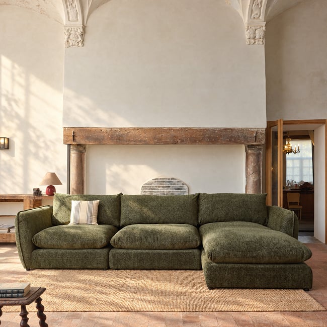 Canapé modulable angle droit 3 places en chenille chiné  LEOPOLD Couleur vert <span itemprop=