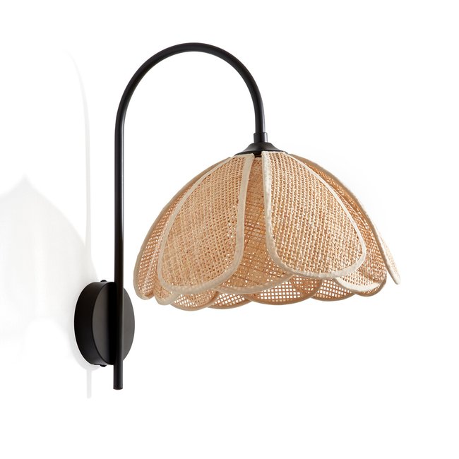 Wandleuchte Lola, Stahl und Rattan natur/schwarz <span itemprop=